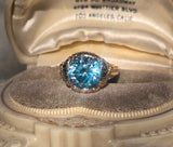 14k gold natural blue zircon Retro estate ring