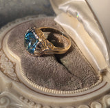 14k gold natural blue zircon Retro estate ring