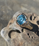 14k gold natural blue zircon Retro estate ring