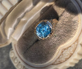 14k gold natural blue zircon Retro estate ring