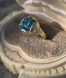 14k gold natural blue zircon Retro estate ring