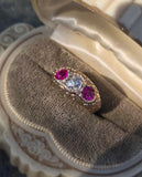 10ct gold Victorian ruby and mine cut diamond ring band