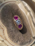 10ct gold Victorian ruby and mine cut diamond ring band