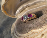 10ct gold Victorian ruby and mine cut diamond ring band