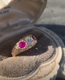 10ct gold Victorian ruby and mine cut diamond ring band