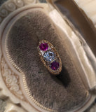 10ct gold Victorian ruby and mine cut diamond ring band