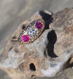 10ct gold Victorian ruby and mine cut diamond ring band