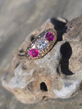 10ct gold Victorian ruby and mine cut diamond ring band
