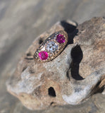 10ct gold Victorian ruby and mine cut diamond ring band