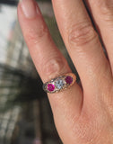 10ct gold Victorian ruby and mine cut diamond ring band