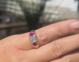 10ct gold Victorian ruby and mine cut diamond ring band