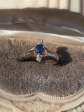 10ct gold Victorian mine cut diamond and blue sapphire ring