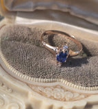 10ct gold Victorian mine cut diamond and blue sapphire ring