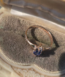 10ct gold Victorian mine cut diamond and blue sapphire ring