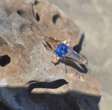 10ct gold Victorian mine cut diamond and blue sapphire ring