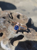 10ct gold Victorian mine cut diamond and blue sapphire ring