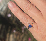 10ct gold Victorian mine cut diamond and blue sapphire ring