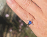 10ct gold Victorian mine cut diamond and blue sapphire ring