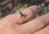 10ct gold Victorian mine cut diamond and blue sapphire ring