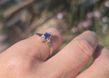10ct gold Victorian mine cut diamond and blue sapphire ring
