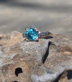 10k gold two-tone natural blue zircon floral estate ring