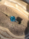 10k gold two-tone natural blue zircon floral estate ring