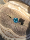 10k gold two-tone natural blue zircon floral estate ring