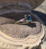 10k gold two-tone natural blue zircon floral estate ring