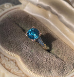 10k gold two-tone natural blue zircon floral estate ring