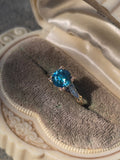 10k gold two-tone natural blue zircon floral estate ring