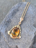 14k gold Art Deco c.1930's antique citrine pendant necklace