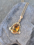 14k gold Art Deco c.1930's antique citrine pendant necklace