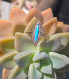 14k gold Victorian turquoise & diamond estate navette antique ring