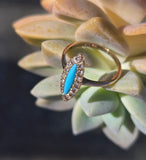 14k gold Victorian turquoise & diamond estate navette antique ring