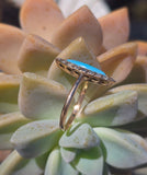 14k gold Victorian turquoise & diamond estate navette antique ring