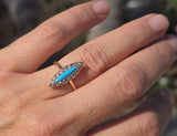 14k gold Victorian turquoise & diamond estate navette antique ring