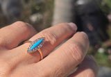 14k gold Victorian turquoise & diamond estate navette antique ring
