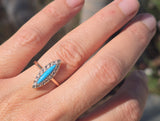 14k gold Victorian turquoise & diamond estate navette antique ring