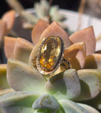 14k gold citrine filigree Deco engraved estate ring