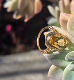 14k gold citrine filigree Deco engraved estate ring