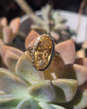 14k gold citrine filigree Deco engraved estate ring
