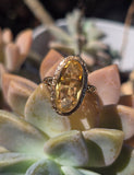 14k gold citrine filigree Deco engraved estate ring