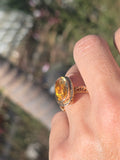 14k gold citrine filigree Deco engraved estate ring