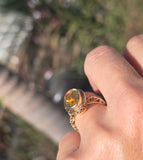 14k gold citrine filigree Deco engraved estate ring
