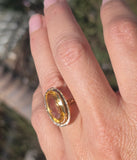14k gold citrine filigree Deco engraved estate ring