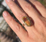 14k gold citrine filigree Deco engraved estate ring