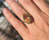 14k gold citrine filigree Deco engraved estate ring