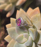 18ct - silver top two-tone pink sapphire & diamond Edwardian filigree ring