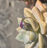 18ct - silver top two-tone pink sapphire & diamond Edwardian filigree ring