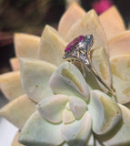 18ct - silver top two-tone pink sapphire & diamond Edwardian filigree ring